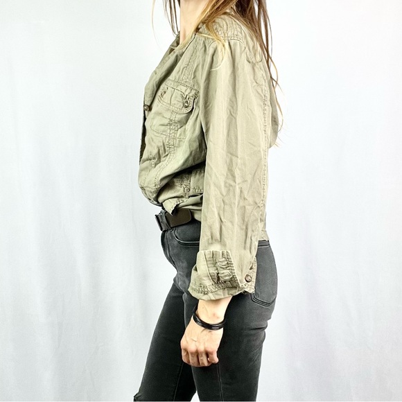 SUPPLIES |🫒Olive Army Green Button-Up Long-Sleeved Military Washed Worn Jacket - Picture 8 of 16